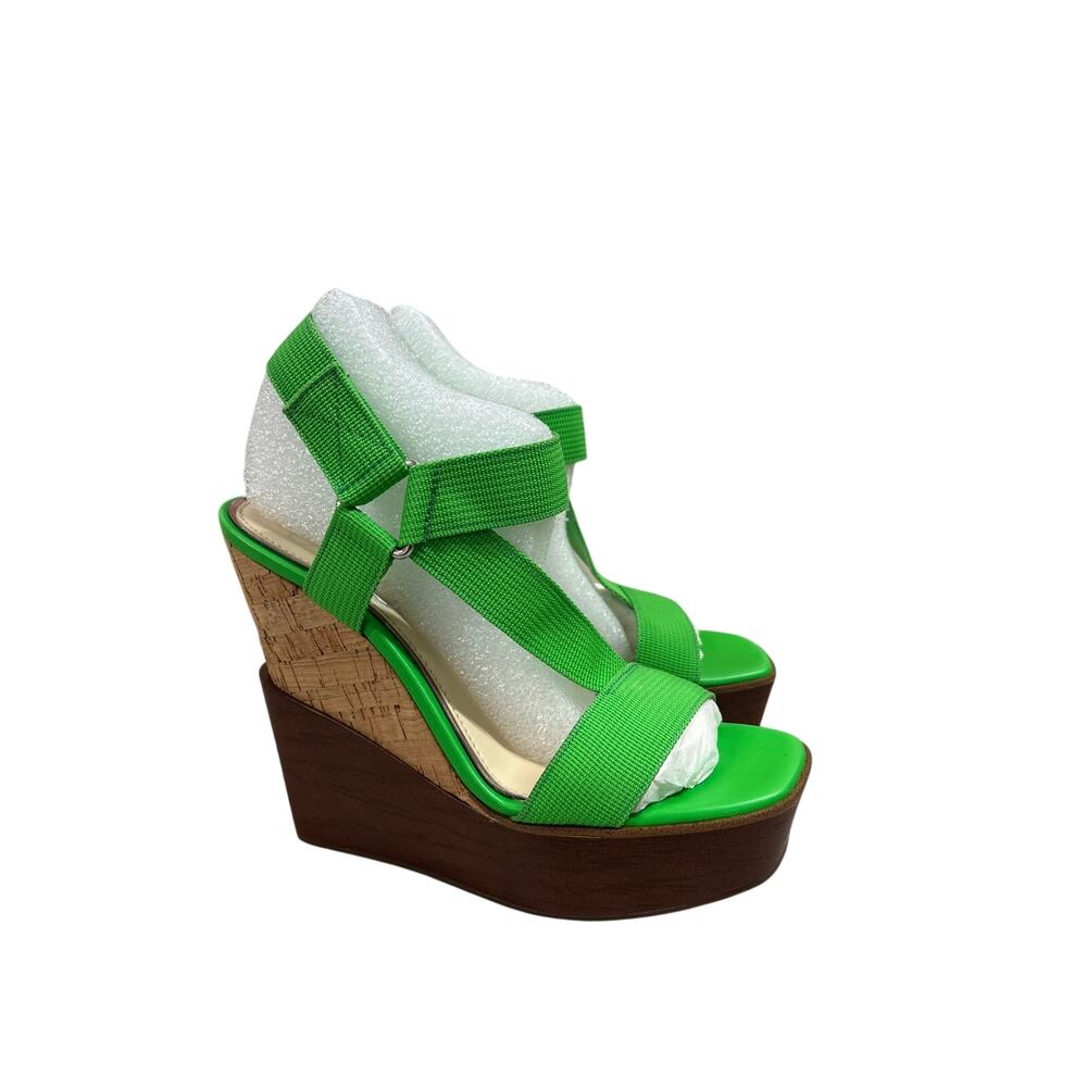 NIB Jessica Simpson 5.5 Highlighter Green Webbing Amillia Platform Wedge Sandals